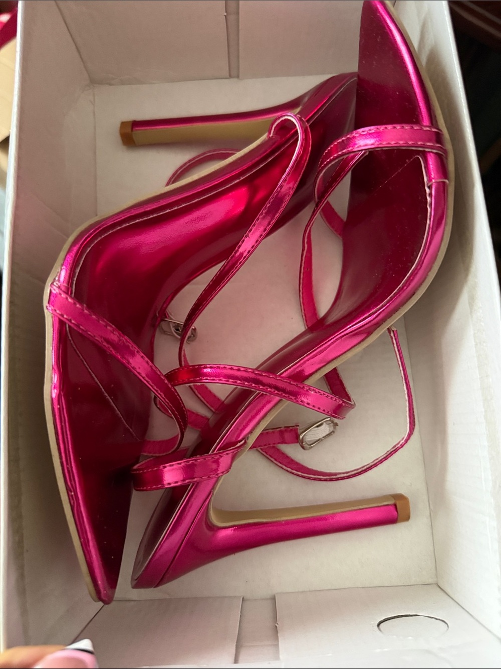 SHEIN Metallic Hot Pink Strappy Stiletto Heels